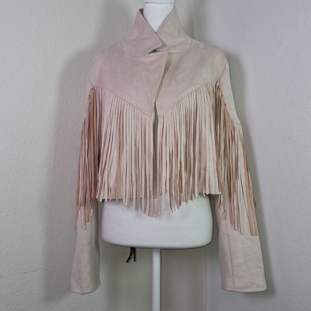 NWT Wisteria Lane Los Angeles Pink Fringe Suede Jacket Western Boho Size Large